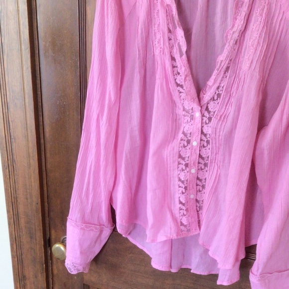 Free People Clemence Botton Down Blouse in Pink sz large NWOT - Picture 5 of 9